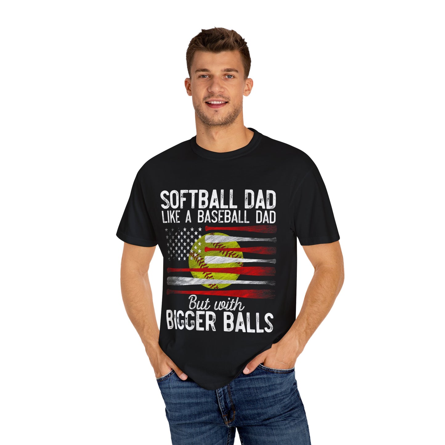 Dad Baseball Softball Unisex Garment-Dyed T-Shirt with Sporty Flag Design, Casual Tee for Sports Lovers, Gift for Holidays, Summer Wear, Beach Vibes