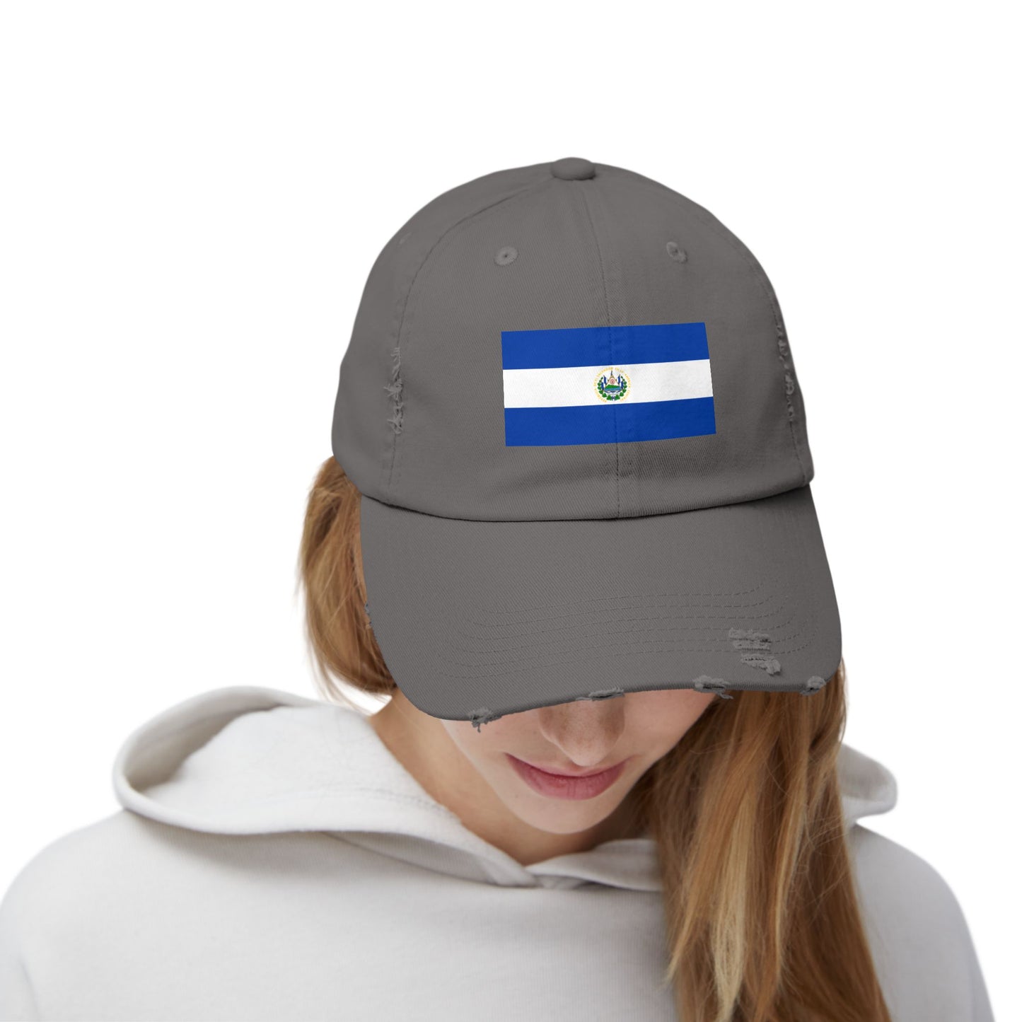Unisex Distressed Cap with Salvadoran Flag, Casual Sun Hat for Outdoor Adventures, Perfect for Father's Day, Festivals, Beach Days, Travel