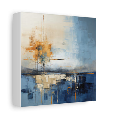 Abstract Landscape Canvas Art - Tranquil Blue and Orange Decor