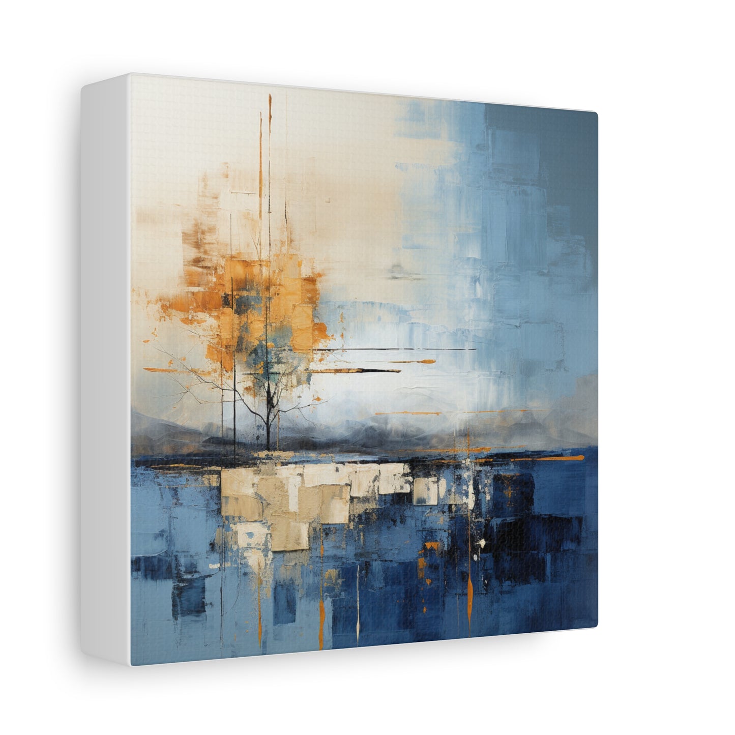 Abstract Landscape Canvas Art - Tranquil Blue and Orange Decor