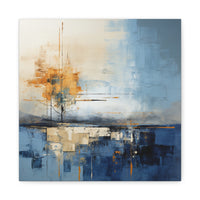 Abstract Landscape Canvas Art - Tranquil Blue and Orange Decor