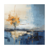 Abstract Landscape Canvas Art - Tranquil Blue and Orange Decor