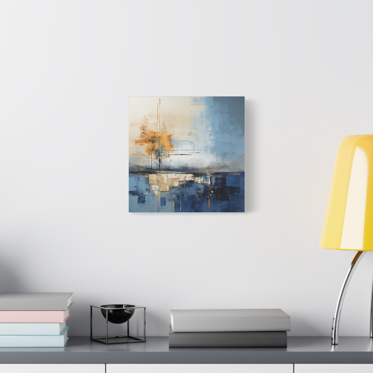 Abstract Landscape Canvas Art - Tranquil Blue and Orange Decor