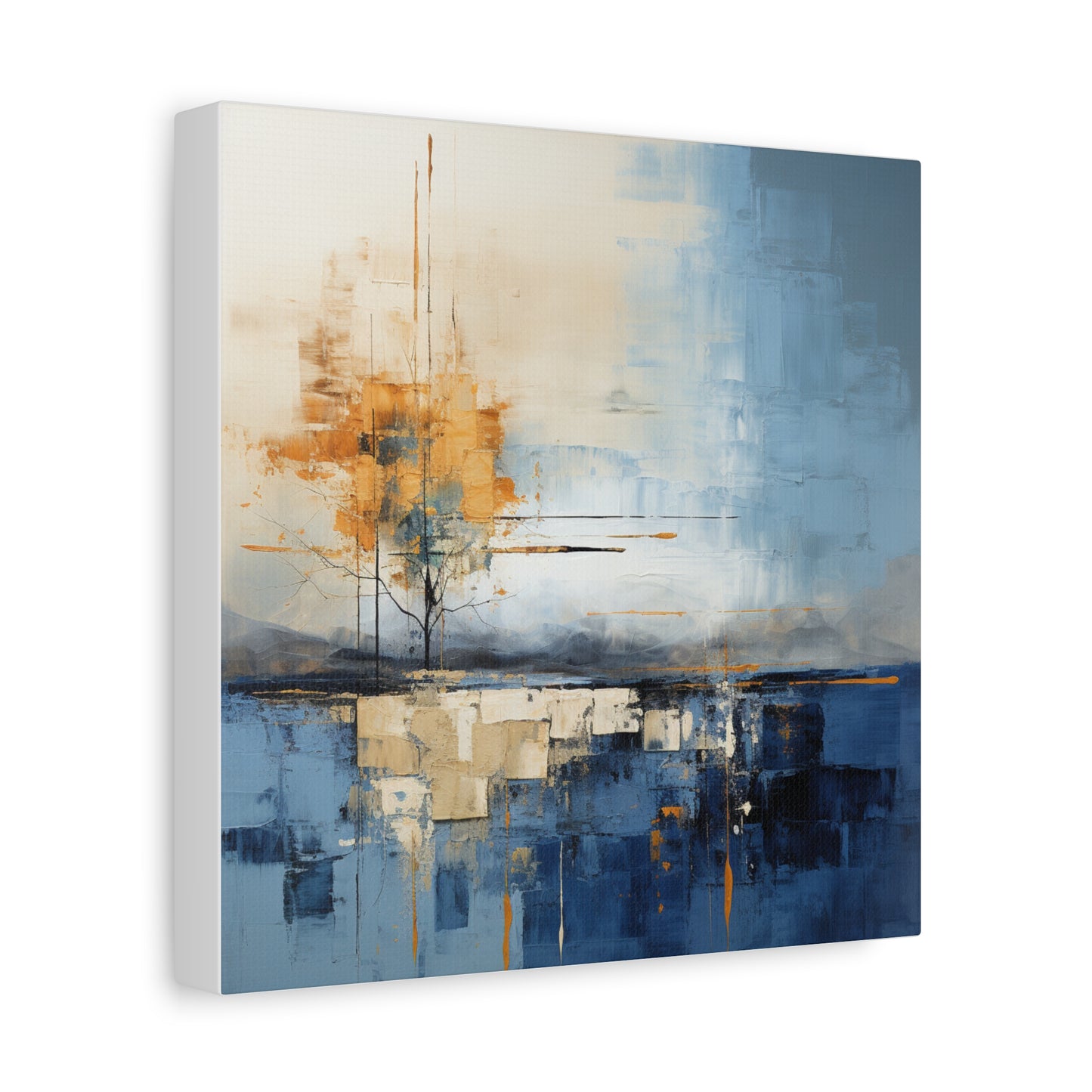 Abstract Landscape Canvas Art - Tranquil Blue and Orange Decor