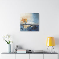 Abstract Landscape Canvas Art - Tranquil Blue and Orange Decor
