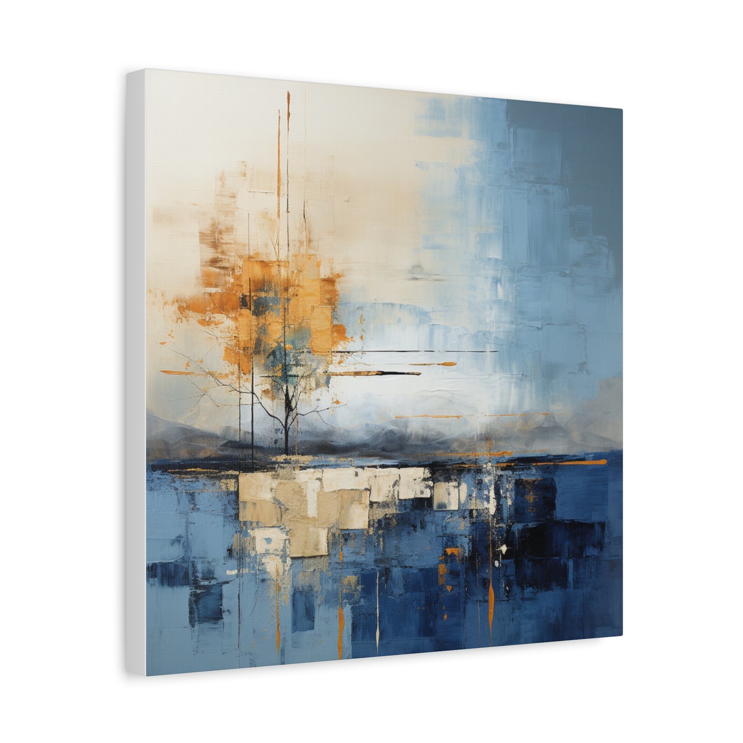 Abstract Landscape Canvas Art - Tranquil Blue and Orange Decor