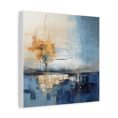 Abstract Landscape Canvas Art - Tranquil Blue and Orange Decor