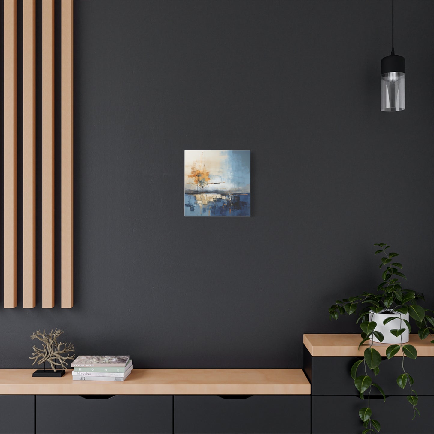 Abstract Landscape Canvas Art - Tranquil Blue and Orange Decor