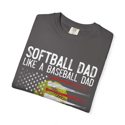 Dad Baseball Softball Unisex Garment-Dyed T-Shirt with Sporty Flag Design, Casual Tee for Sports Lovers, Gift for Holidays, Summer Wear, Beach Vibes