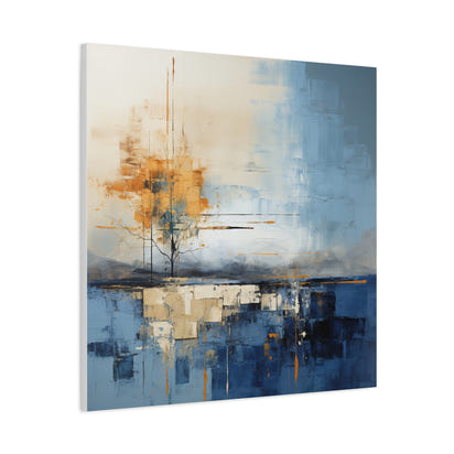Abstract Landscape Canvas Art - Tranquil Blue and Orange Decor
