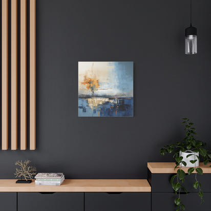 Abstract Landscape Canvas Art - Tranquil Blue and Orange Decor