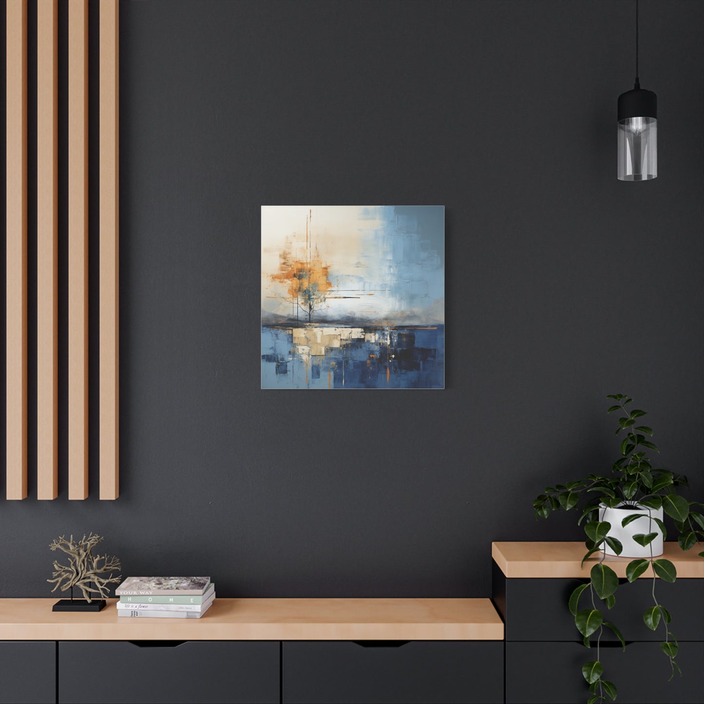 Abstract Landscape Canvas Art - Tranquil Blue and Orange Decor