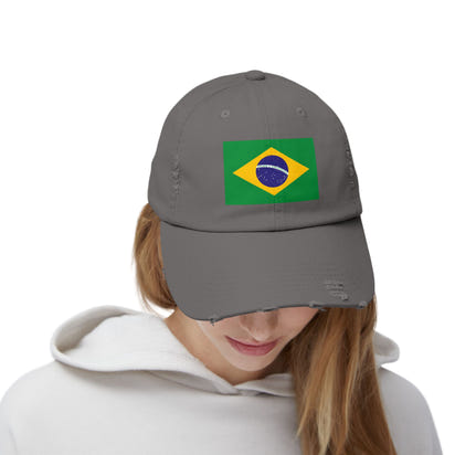 Brazilian Flag Distressed Cap, Unisex Baseball Hat, Casual Fashion Accessory, Travel Gear, Gift for Sports Lovers