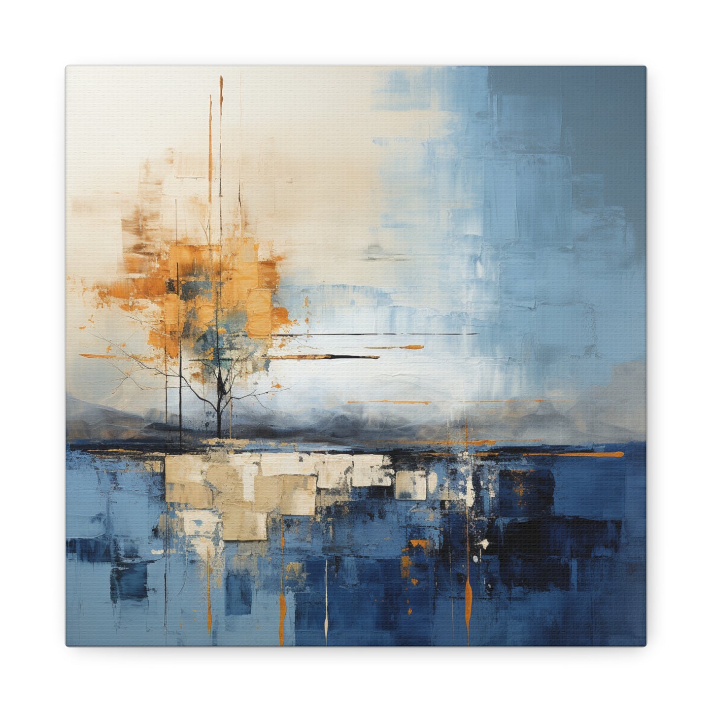 Abstract Landscape Canvas Art - Tranquil Blue and Orange Decor