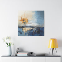 Abstract Landscape Canvas Art - Tranquil Blue and Orange Decor