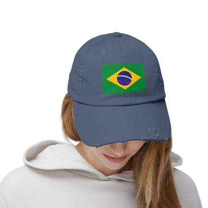 Brazilian Flag Distressed Cap, Unisex Baseball Hat, Casual Fashion Accessory, Travel Gear, Gift for Sports Lovers