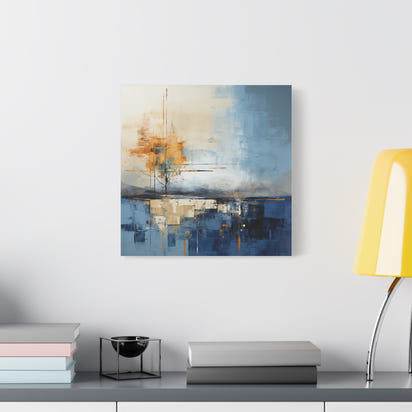 Abstract Landscape Canvas Art - Tranquil Blue and Orange Decor