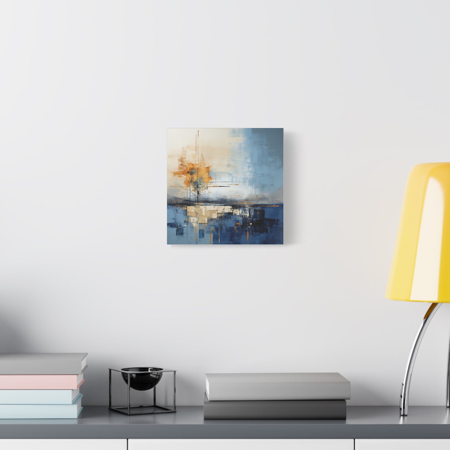 Abstract Landscape Canvas Art - Tranquil Blue and Orange Decor