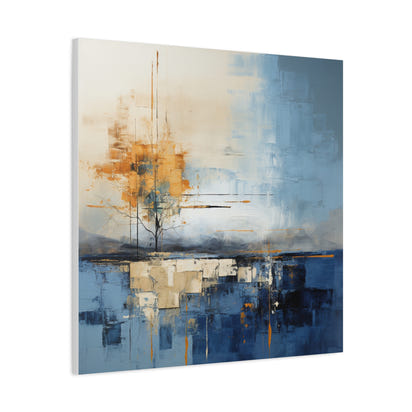 Abstract Landscape Canvas Art - Tranquil Blue and Orange Decor