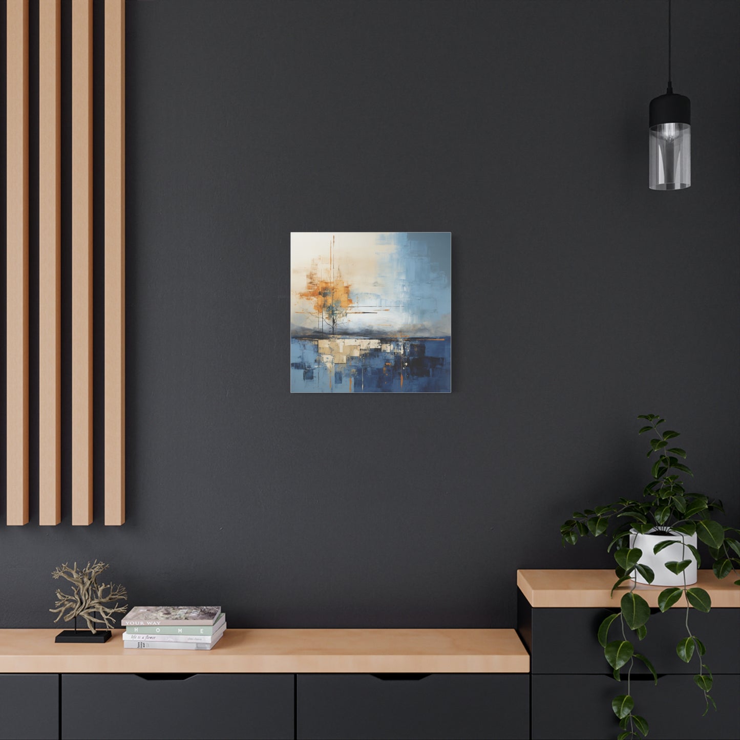 Abstract Landscape Canvas Art - Tranquil Blue and Orange Decor