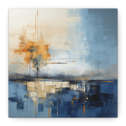 Abstract Landscape Canvas Art - Tranquil Blue and Orange Decor