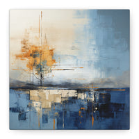 Abstract Landscape Canvas Art - Tranquil Blue and Orange Decor