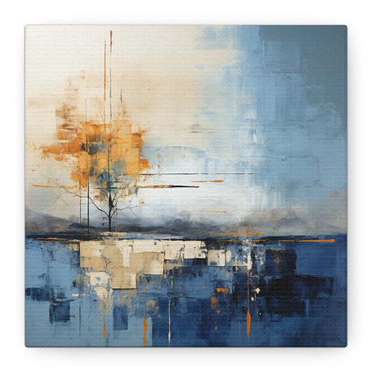 Abstract Landscape Canvas Art - Tranquil Blue and Orange Decor