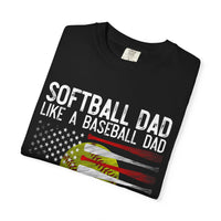 Dad Baseball Softball Unisex Garment-Dyed T-Shirt with Sporty Flag Design, Casual Tee for Sports Lovers, Gift for Holidays, Summer Wear, Beach Vibes