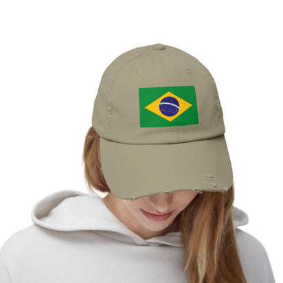 Brazilian Flag Distressed Cap, Unisex Baseball Hat, Casual Fashion Accessory, Travel Gear, Gift for Sports Lovers