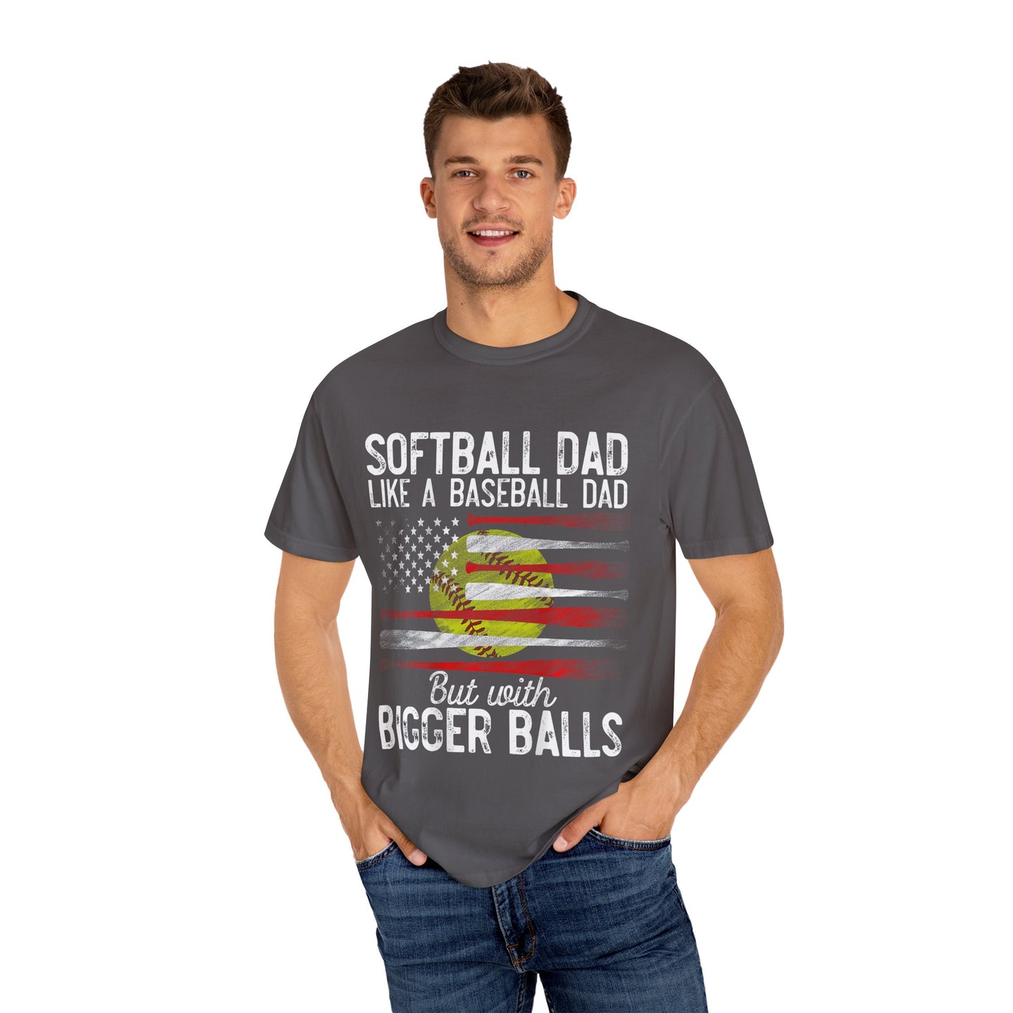 Dad Baseball Softball Unisex Garment-Dyed T-Shirt with Sporty Flag Design, Casual Tee for Sports Lovers, Gift for Holidays, Summer Wear, Beach Vibes