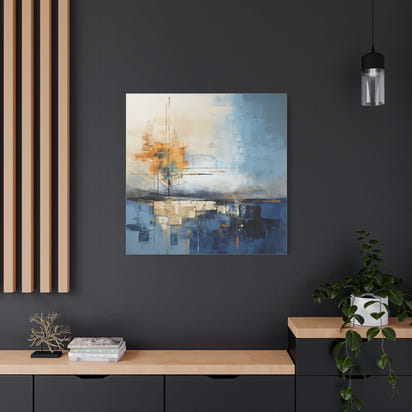 Abstract Landscape Canvas Art - Tranquil Blue and Orange Decor