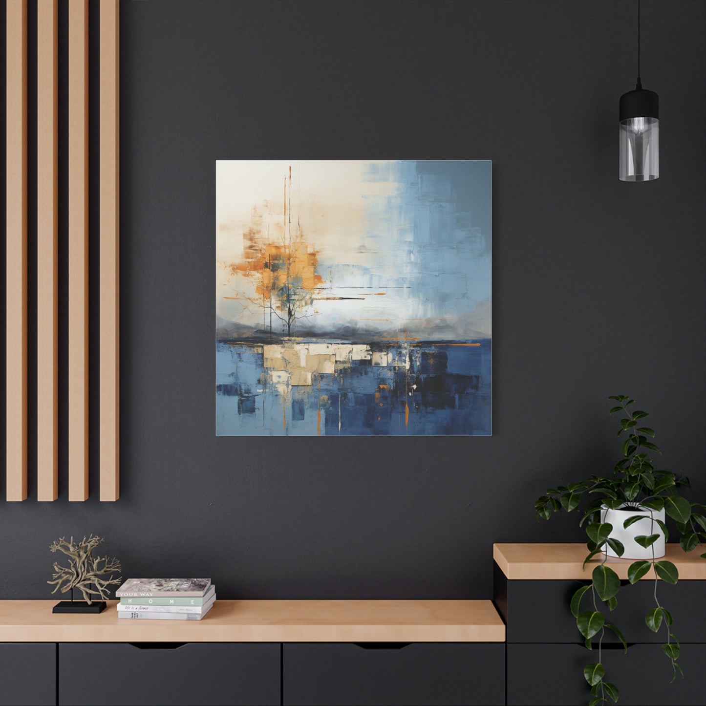 Abstract Landscape Canvas Art - Tranquil Blue and Orange Decor