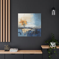 Abstract Landscape Canvas Art - Tranquil Blue and Orange Decor