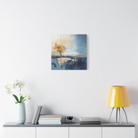 Abstract Landscape Canvas Art - Tranquil Blue and Orange Decor