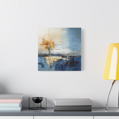 Abstract Landscape Canvas Art - Tranquil Blue and Orange Decor