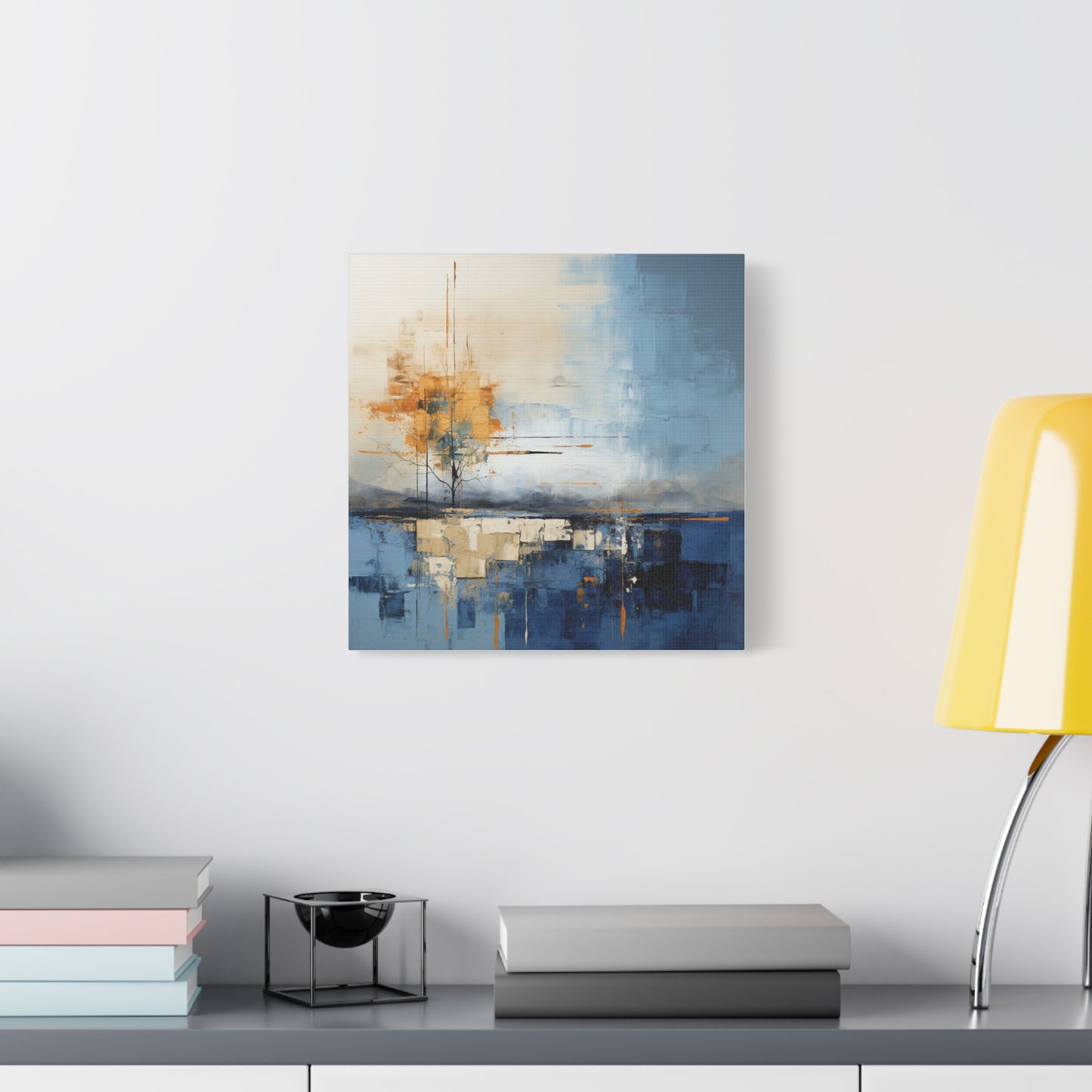 Abstract Landscape Canvas Art - Tranquil Blue and Orange Decor
