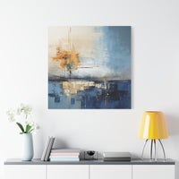 Abstract Landscape Canvas Art - Tranquil Blue and Orange Decor