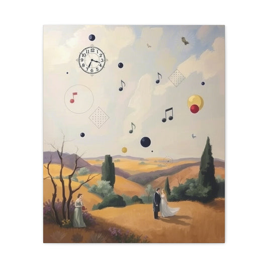 Dreamy Landscape Canvas Art - Musical Notes & Clock - Perfect for Home Décor