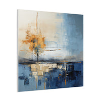 Abstract Landscape Canvas Art - Tranquil Blue and Orange Decor