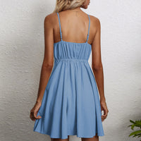 New Women's Strappy Bowknot Suspender Dress Fashion Slim Fit Cotton Linen Sling Dress Summer Solid Color Casual Sundress платье