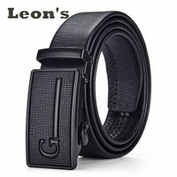 Men's Auto Buckle Business Belt - Textured PU Leather Strap, Metal Clasp Dress Belt Black (High Quality)
