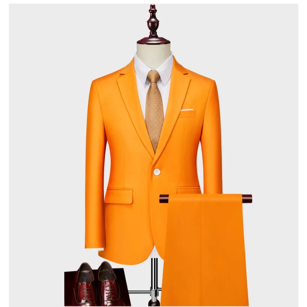 Suits Men Two Piece Sets Pant Set Blazer Turn Down Collar Full Sleeve Slim Fit Tight Waist Coat Long Pants Wedding Fabric Upgade