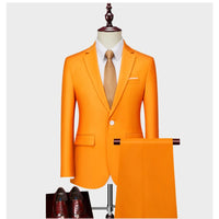 Suits Men Two Piece Sets Pant Set Blazer Turn Down Collar Full Sleeve Slim Fit Tight Waist Coat Long Pants Wedding Fabric Upgade