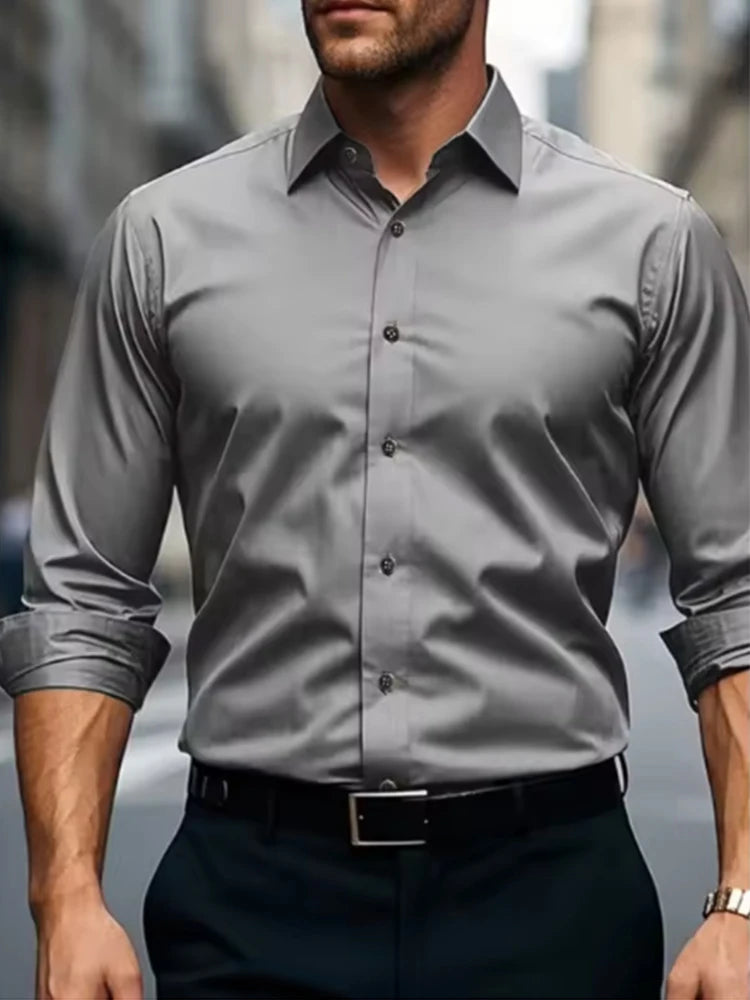 Formal men's shirt without ironing, business casual, slim and slim black shirt, solid color, fashionable and high-quality