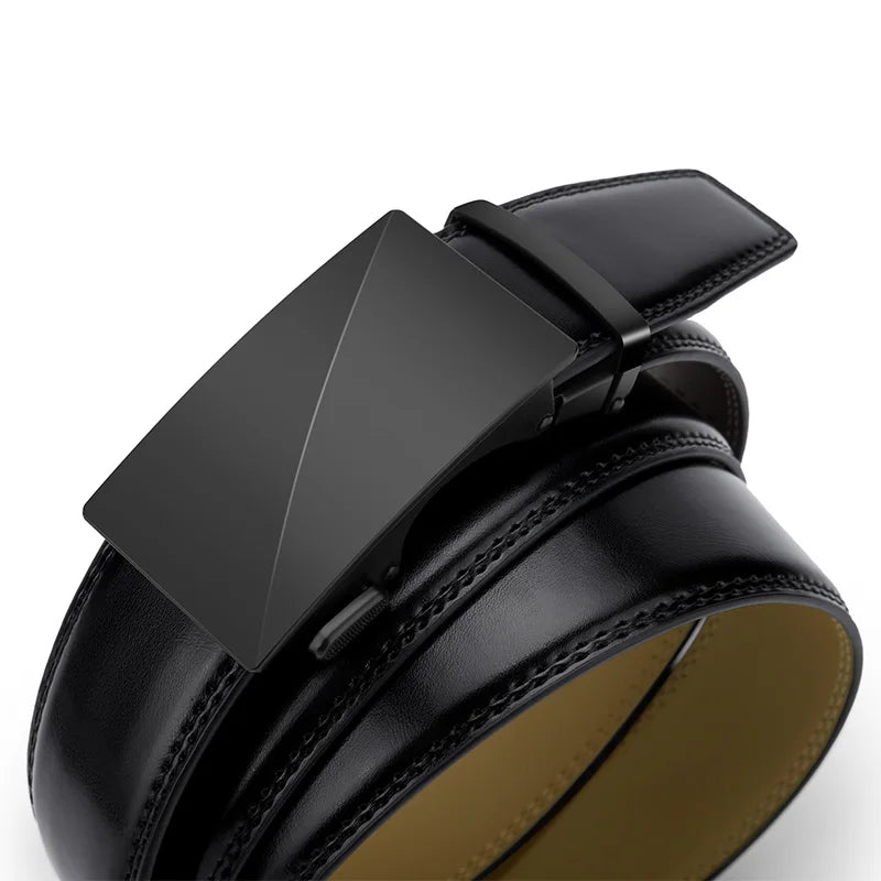 Leather belt men High Quality Genuine Leather Belts, Automatic Buckle Belt, Adjustable No Hole Belt Jeans Belt for Men