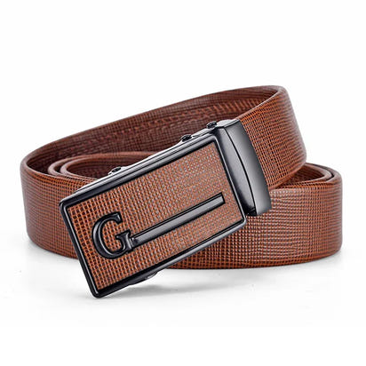 Men's Auto Buckle Business Belt - Textured PU Leather Strap, Metal Clasp Dress Belt Black (High Quality)