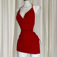 Women's Sexy Home Halter Camisole Dress Summer Spice Girl Dress Y2K Sexy Sleeveless Backless Red Mini Dresses Bodycon Lady Skirt