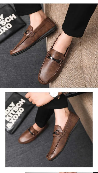 Breathable men's casual shoes in spring and summer leisure trend retro horse-bit buckle bean shoes fashion set foot pedal.