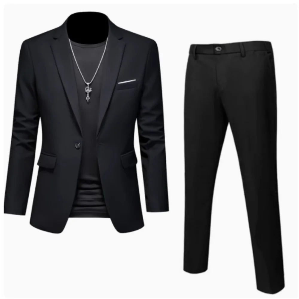 Suits Men Two Piece Sets Pant Set Blazer Turn Down Collar Full Sleeve Slim Fit Tight Waist Coat Long Pants Wedding Fabric Upgade