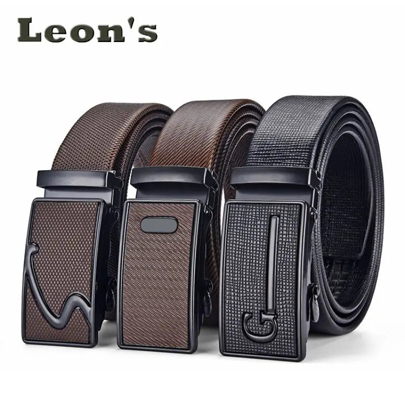 Men's Auto Buckle Business Belt - Textured PU Leather Strap, Metal Clasp Dress Belt Black (High Quality)